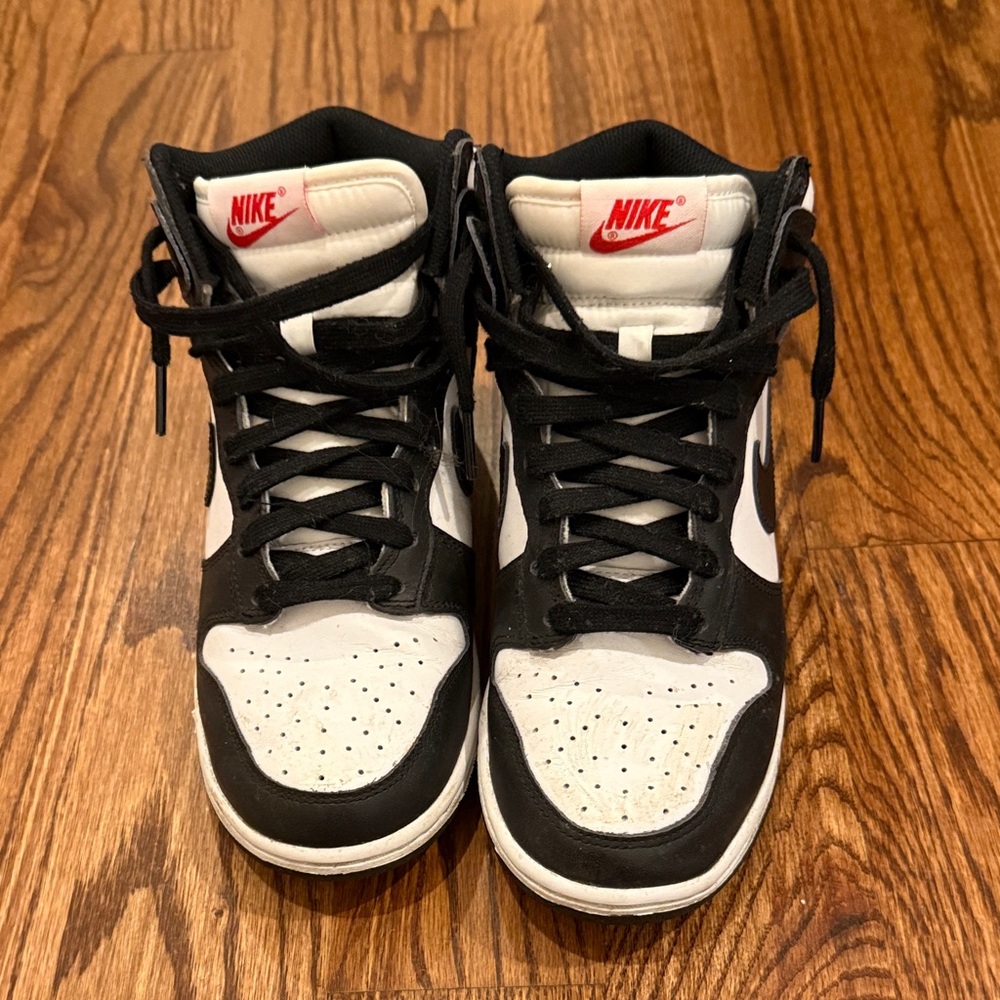 Nike Dunk Black and White High-Tops with Red Accents